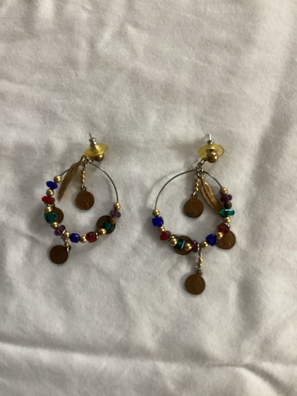 Multicolor Beaded Hoop Earrings with Gold Coins
